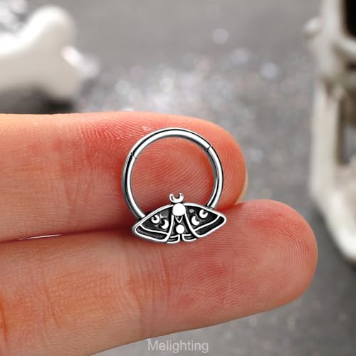 Melighting 16G Halloween Septum Ring Moth Helix Earring 316L Stainless Steel Daith Earring 10mm Septum Clicker For Women Gothic Cartilage Earring3