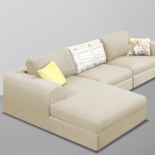 Image of Koza LHS 4 Seater L Shape Sofa Set for Living Room (Cream Fabric) Premium Fabric Sofa