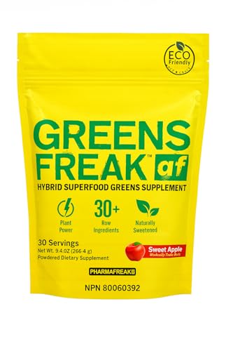 Pharmafreak Greens Freak Superfood Greens Powder – 30+ Organic Greens, Spirulina & Chlorella for Gut Health, Digestion, Immunity & Daily Energy – Caffeine-Free, Vegan – 30 Servings