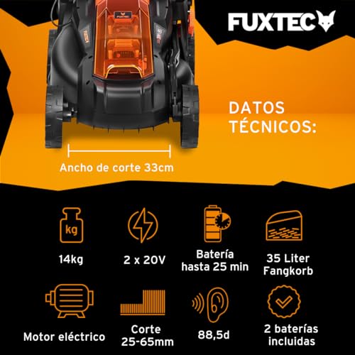 Cortacésped de batería Fuxtec FX-E1RM20 2x20V Set con 2 baterías y Cargador - 33cm de Ancho de Corte / 35L de Bolsa de Recogida de Hierba - imagen 3