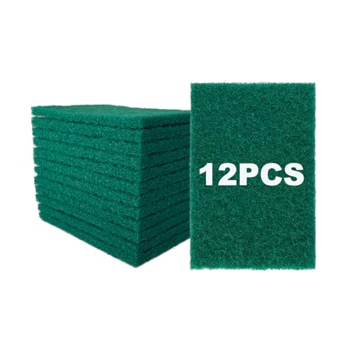 Image of 12 Pcs /Pack Green Heavy Duty Scouring Pads Reusable Household ScrubPads for Kitchen and Dish Cleaning Tool
