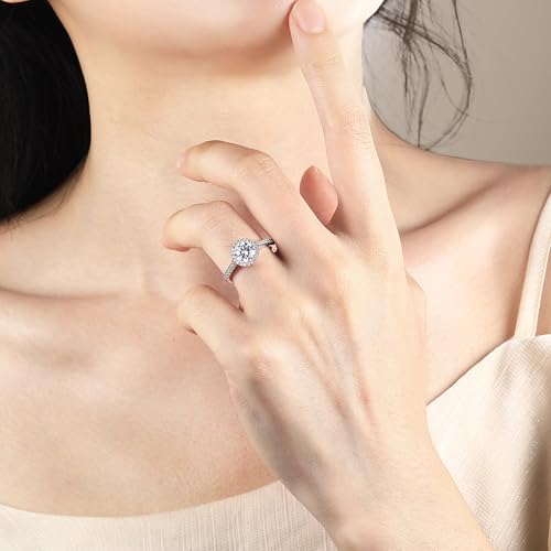 1.3CT 925 Sterling Silver Engagement Rings for Women Round Cut Halo Cubic Zirconia Wedding Promise Rings for Her Size 4-12.54