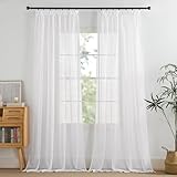 PONY DANCE Weiße Gardinen mit Kräuselband für Schienensystem 2er Set H 245 x B 140 cm Leinenoptik Gardine Transparent Vorhänge Durchlässig Sheer Curtains