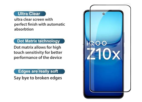 Image of HD Tempered Glass Screen Protector Compatible for iQOO Z10X 5G with Edge to Edge coverage and Easy Installation kit