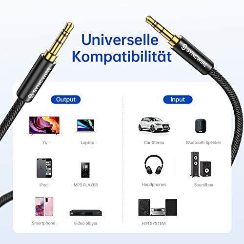 Syncwire 3.5mm Audio Kabel Nylon Geflochtenes 1M Klinke auf Klinke kabel für Kopfhörer Apple iPhone iPod iPad, Echo Dot Heim KFZ Stereoanlagen, Smartphones, PC, Lautsprecher, MP3 Player usw