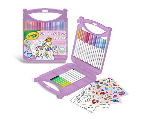 CRAYOLA Pastel - Koffer-Set Abwaschbare Filzstifte SuperTips, 65-teiliges Set, verschiedene Pastellfarben, kreative Beschäftigung und Geschenk für Kinder ab 4 Jahren