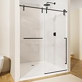 44-48' W x 76' H Glass Shower Door, Frameless Shower Door with 5/16' (8mm) Clear SGCC Tempered Glass, Explosion-Proof Film, Stainless Steel Hardware, Matte Black