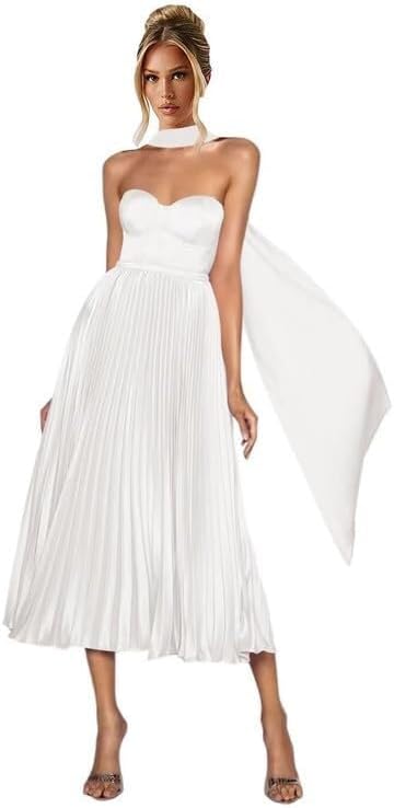 Satin Bridesmaid Dresses with Scarf Strapless Long Maxi Dresses A-line Formal Evening Gowns Wedding Guest Dress WH79