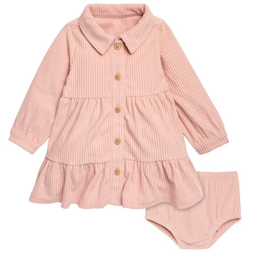 Modern Moments by Gerber Baby Girls' Corduroy Dress Set, Peach, 0-3 Months