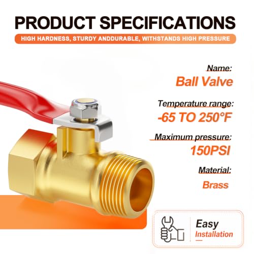 Image of GASHER 6PCS 3 /8 Inch Brass Mini Ball Valve, Shut Off Valve, 3 /8 Inch Male x Female NPT Thread Pipe Fitting