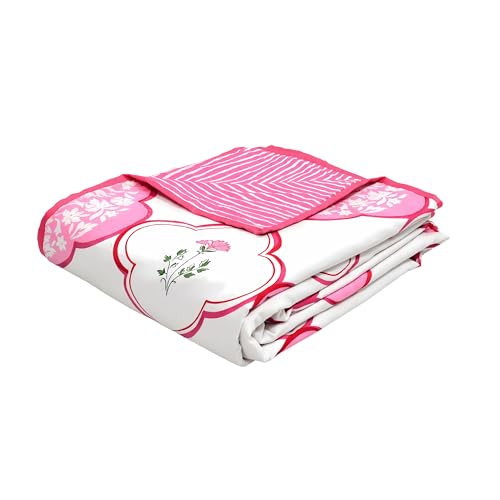 Image of BLOCKS OF INDIA 100% Cotton Dohar King Size Reversible Hand Block Printed Malmal Summer Dohar /Blanket (MUGHAL Pink)