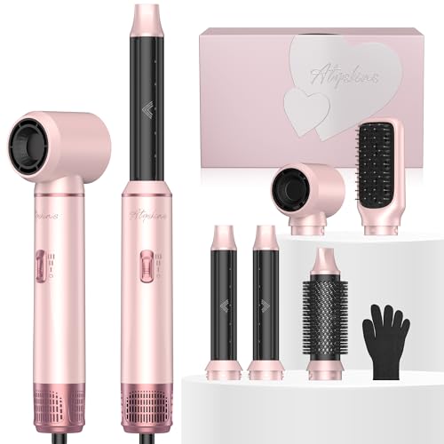 Atopskins 5 in 1 Air Styler Set Haarstyler Hairstyler Airbrush 5 in 1 Hair Styler Set Mit Rundbürstenföhn Warmluftbürste Föhn Lockenstab Für Glätten, Trocknen,Volumen,Locken,Geschenkset Stylingbürsten