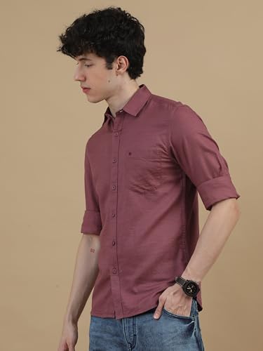Image of COOL COLORS Men's Solid Slim Fit Casual Shirt | Breathable Soft Fabric | Spread Collar | Stylish Modern Comfort | Office, Party, Weekend Essential