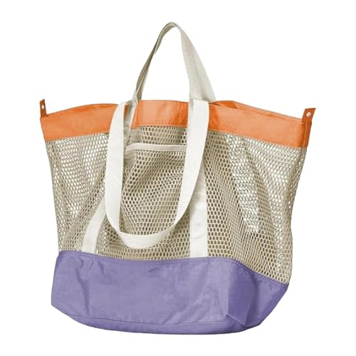 Mesh Beach Bag Large Beach Tote, Portable Casual Shoulder Bag, Travel Handbag for Camping Vacation Storage Everyday Toys, Purple