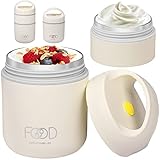 LUCKYKODOR Termos para Comida de Acero Inoxidable de 680ml, Recipiente para Comida Caliente，Apto para adultos y niños（Blanco crema）
