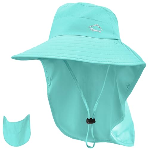 Image of Rosoz Sun Hat for Men Women with Neck Flap,Wide Brim UPF50+ Fishing Hat with Detachable Face Cover Outdoor Sun Protection Hat