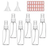 Zoizocp Spray Bottles, 1oz/30ml Clear Empty Fine Mist Plastic Mini Travel Bottle Set, Small Refillable Liquid Containers with 2pcs Funnels and 24pcs Labels (6 Pack)