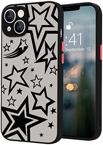 Idocolors Black Star Matte Phone Case Compatible with iPhone 12,Cute Translucent Frosted Frosted Protective Cover Hard PC Back Soft TPU Bumper Anti-Scratch Ultra Slim Shockproof Case for iPhone 12
