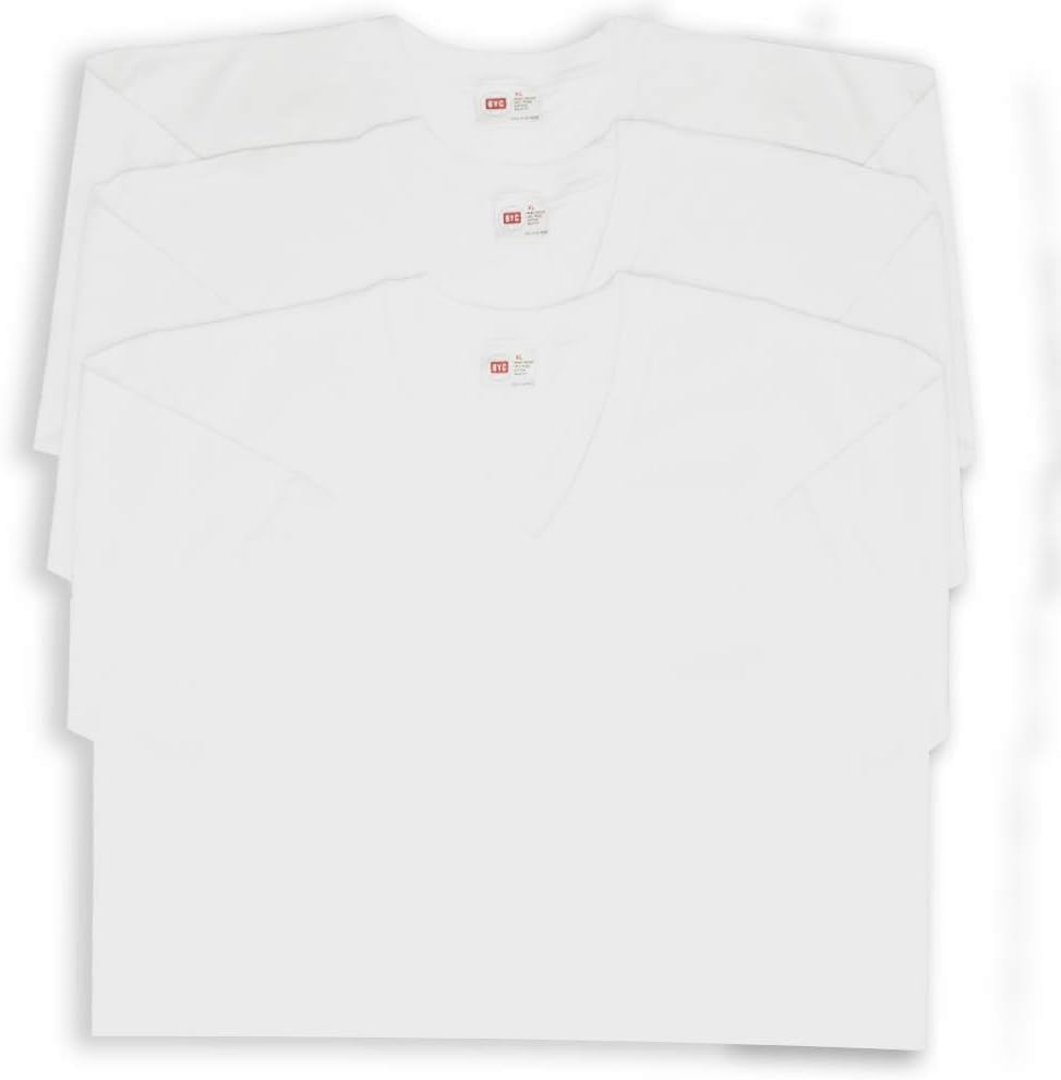 BYC Men's 3-Pack Premium White Cotton V-Neck Shorts Sleeve T-Shirts