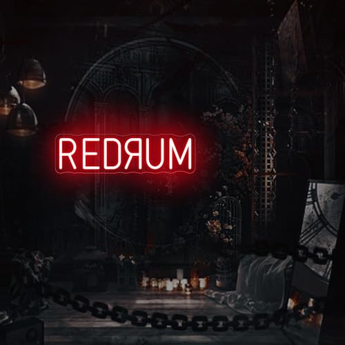Image of Redrum Neon Sign Horror LED Wall Light Creepy Gothic Room Decor | Halloween LED Light Man Cave Decor USB Powered Dimmable Spooky Bar Sign Chilling Room Decoration 15.7 inchx4.9 inch