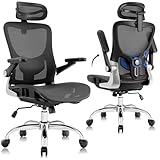 Ergonomic Office Chair，Mesh Seat Cushion with 3D Armrests and 3D Headrest, Adjustable Lumbar Support with Rocking Function, SGS Class 4 Gas Clylinder，Black