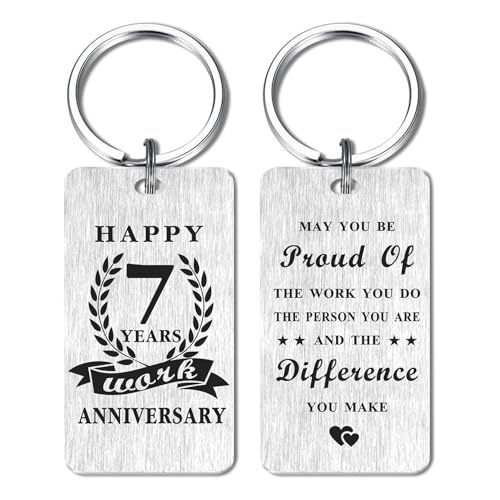 Gezxin Happy 7 Year Work Anniversary Keychain Gifts for Employee- 7th Year Job Anniversary Keychain for Boss Coworker