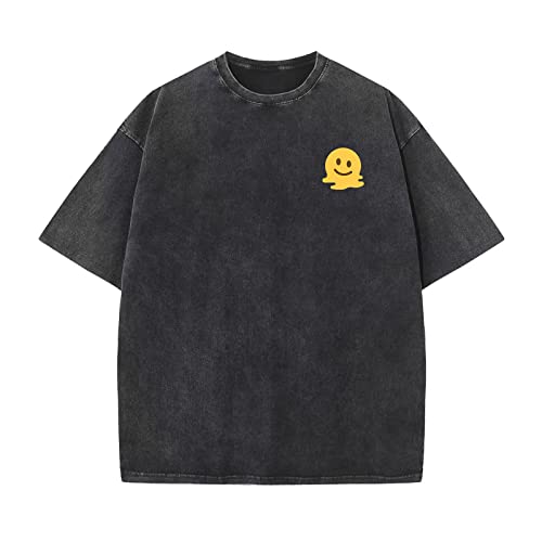 Men's Cotton T-Shirts Oversized Unisex Short Sleeves Casual Loose Wash Solid Basic Tee Tops(B-Black XL)