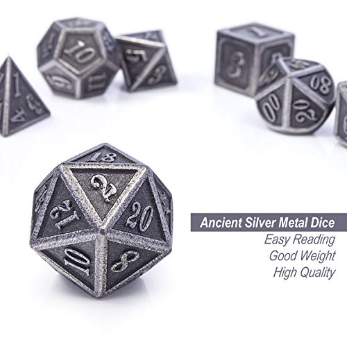 Dndnd Acient Silver Metal Dnd Dice Set, 7Pcs D&D Metal Dice With Metal Case For Dungeons And Dragons, Shadowrun, Pathfinder, Savage World And Table Games #TOP3