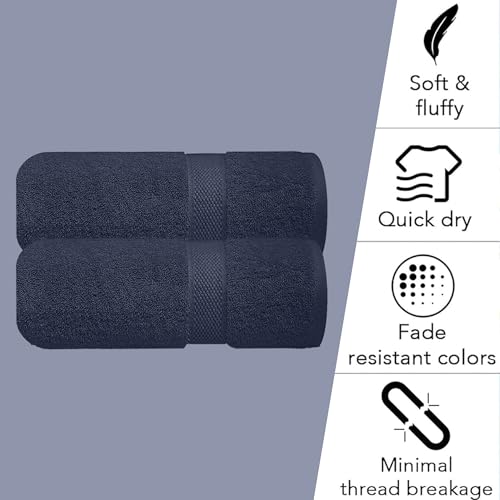 Image of Sulfar 100% Combed Cotton, Quick Drying Highly Absorbent Thick Bathroom Towels, Luxury Bath Towel Set (Pack of 2, 70 X 140 cm) - 600 GSM (Navy)