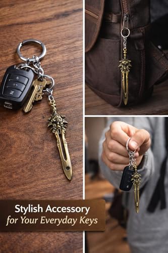 Image of BLUE WARRIOR God of war keychain (knif)- Fantasy Winged Dagger Keychain - Antique Gold Mini Sword Key Ring with Red Handle - Metal Collectible Key Holder for Men, Women, Gamers & Gift Giving