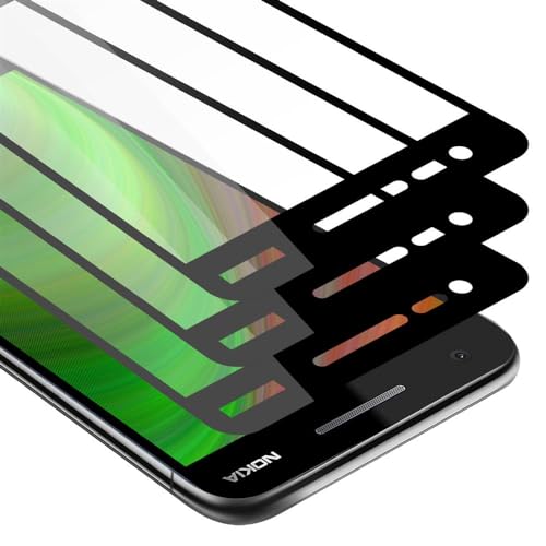 Cadorabo 3x Vidrio templado cobertura completa compatible con Nokia 2.1 2018 en TRANSPARENTE con NEGRO - Paquete de 3 Vidrio protector de pantalla en dureza 9H con compatibilidad touch 3D