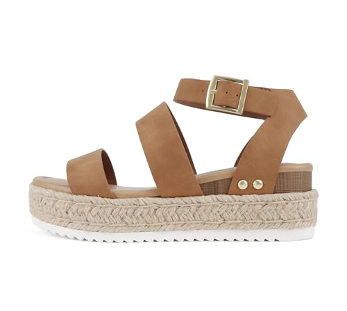 Image of Soda Bryce Espadrille Wedge Sandal with Open Toe Buckle and Ankle Strap