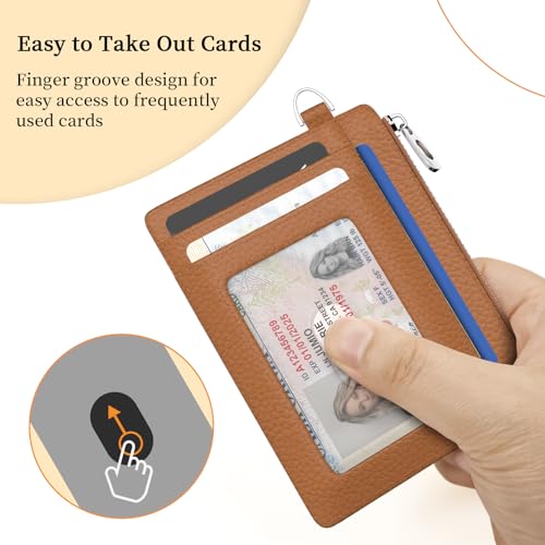 Image of Hancynir Minimalist Small Wallet Women Credit Card Holder, RFID Blocking Slim Mini Card Wallets Cute Front Pocket PU Leather Card Case Thin Travel Zipper Coin Cash for Ladies Men Wallet Gifts Brown