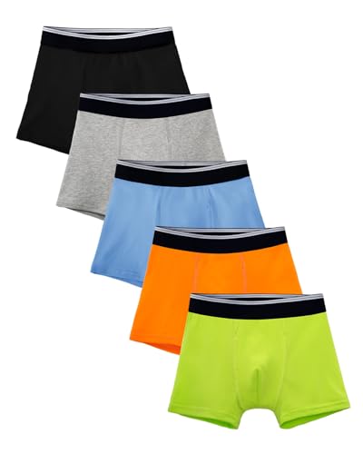 Night Time Underwear for Boys Leakproof Boxer Briefs 5 Pack(Medium, Black/Gray/Orange/Azure/Green)