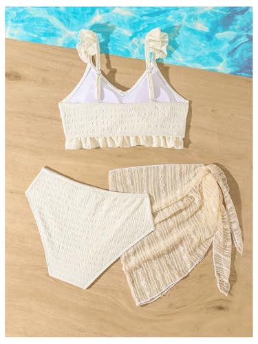 OYOANGLE Girl's 3 Piece Bikini Set Ruffle Trim Cami Top and Briefs Swimsuit with Mesh Cover Up Skirt2