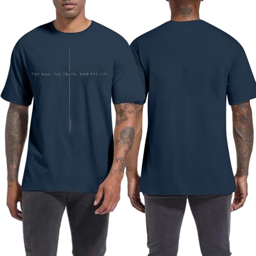 Christian Shirt Mens:The Way The Truth The Life Letter Printed Tshirt Jesus Faith Crew Neck Short Sleeve Top2