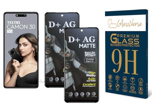 Image of GlassVerse Matte Tempered Glass for Tecno Camon 30 5G | Anti Glare, Smooth Touch Screen Protector, 9H Hardness, Edge to Edge, Case Friendly, Hassle-less Installation Kit Included. (Pack of 2)