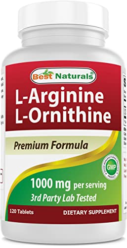 Best Naturals L-Arginine L-Ornithine - 1000mg per Serving - 120 Tablets - Non-GMO & Gluten Free (120 Count (Pack of 1))