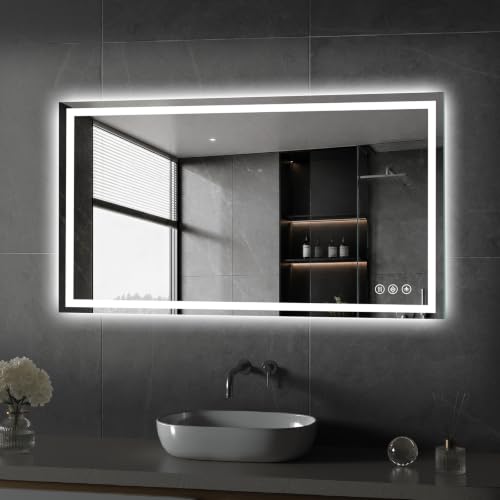 Image of Koonmi 48x24 LED Bathroom Mirror with Light, Anti-Fog, 3 Colors | Backlit + Front Lit, Dimmable Brightness, Shatterproof HD Distortion-Free Tempered Glass, Hardware Included