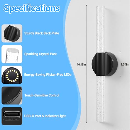 Image of VerRon Peel and Stick Rechargeable Magnetic Wireless Wall Sconces Set of 2