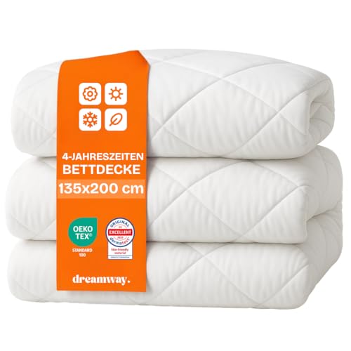 DREAMWAY Bettdecke 135x200 4 Jahreszeiten 2 teilig inklusive Ganzjahresdecke 135x200cm 300gsm + Sommerdecke 135 x 200 150gsm - 2 zusammengeknöpften Steppdecke für Vierjahreszeiten/Sommer/Winter Weiss
