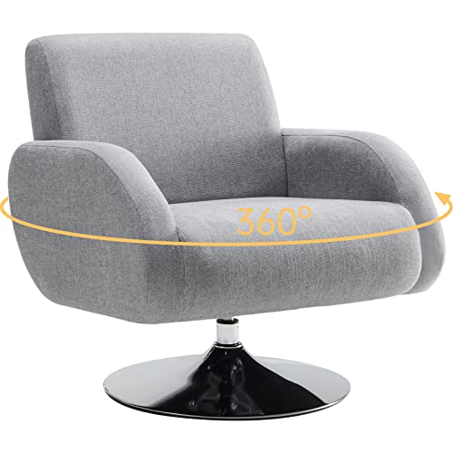 Swivel Accent Chair For Living Room, Modern Linen Fabric Armchair With Chrome Round Base, 360°Swivel Chair Comfy Upholstered Single Sofa Leisure Lounge Chair For Bedroom, Reading Room Office, Grey #TOP12