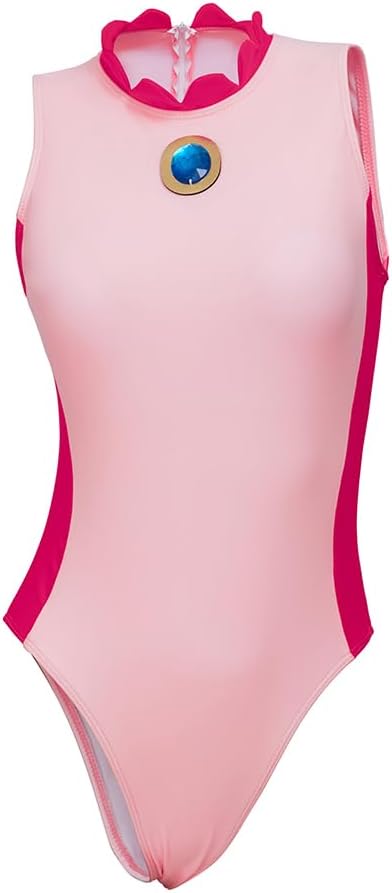 Princess Peach Swimming Costume Daisy Rosalina Bikini Bathing Suit Swimsuit for Teen Women Adult (L, Pink)
