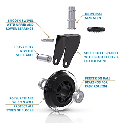 LINKTOR Office Chair Castors Wheel Replacement 22 Mm Universal Stem Size Set Of 5' – vue 2