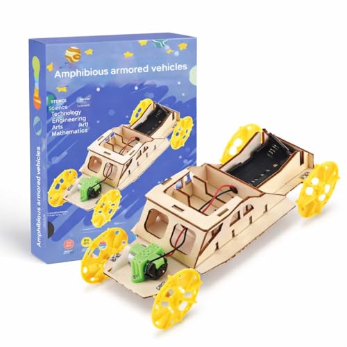 Image of DIY Amphibious Armored Vehicle Science Kit for Kids | Wooden STEM Toy with Motor & Wheels | Educational Craft Project | 8+ Years (Wireless Remote Control Car) (Amphibious Armored Vehicle)