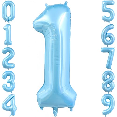 Image of Pastel Blue 1 Balloon Number, Light Blue 1 Balloons for Birthday Party | Number 1 Balloon,40 Inch,Pastel Blue,Helium-fillable,1 Foil Mylar Balloons,for Birthday Party Anniversary Decorations