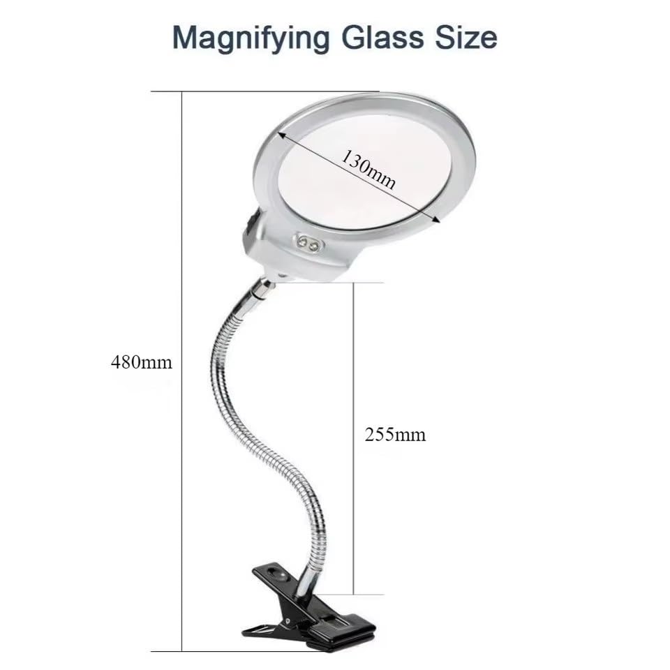 Lámpara de aumento plegable iluminada ajustable de 360 grados, lente 2 x 5X
