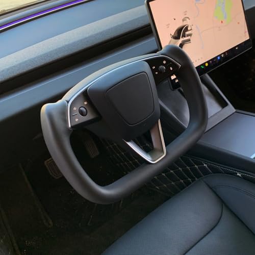 BOROCO Tesla Yoke Racing Steering Wheel, Black Leather Modified Steering Wheel with Heating Function, Custom Fit for Tesla Model 3 and Model Y