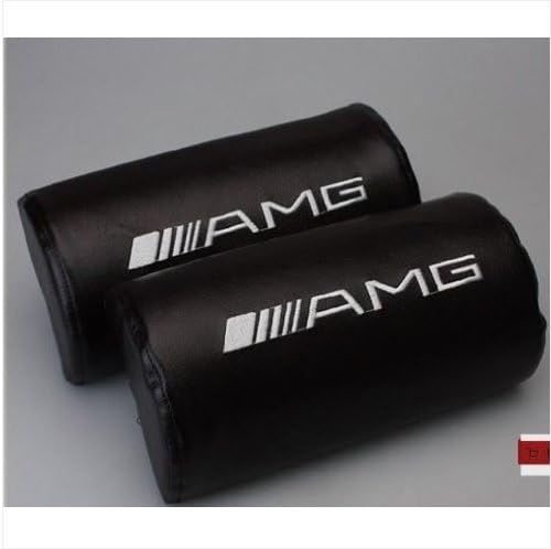 ZhengHong 2Pc VIP Leather Embroidery Car Neck Pillows Headrest for Mercedes Benz AMG