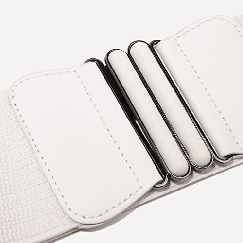 Retro Wide Cinch Belt Womens Corset Waist Band Vintage Bandage Elasticity Girdle Wrap Gothic Elastic Waist Belt with Flat Buckle for Costume – White4
